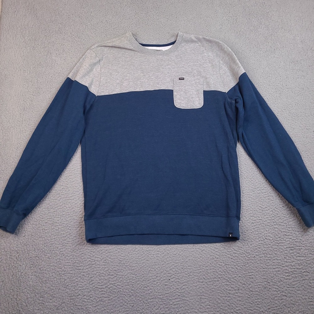 Hurley Sweatshirt Mens XL Colorblock‎ Crewneck Blue Gray Pocket Pullover
